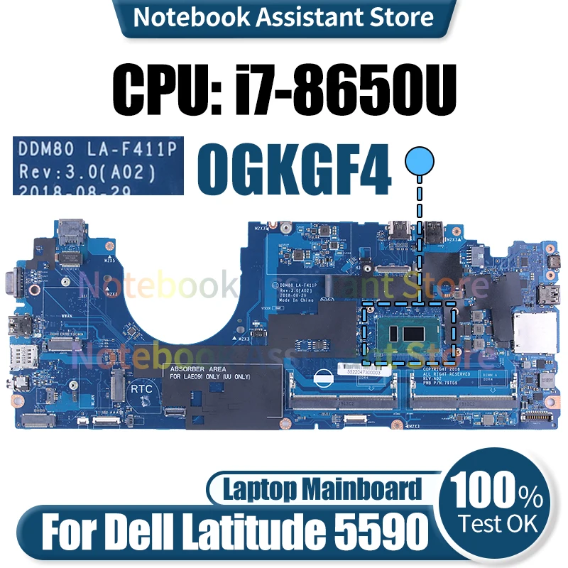 

DDM80 LA-F411P для ноутбука Dell Latitude 5590, материнская плата CN-0GKGF4 SR3L8, протестированная Материнская плата ноутбука