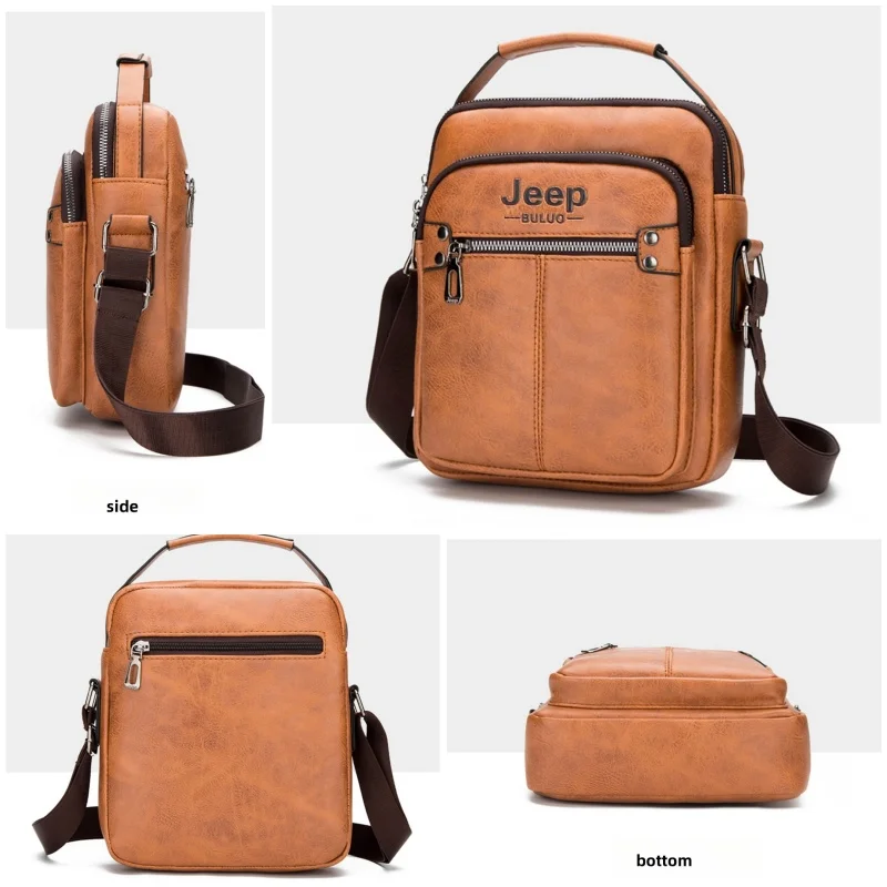 JEEP BULUO Brand Men Corssbody Shoulder Bags High Quality Leather Business Casual Male Handbag Waterproof New Hot Sale Fashion