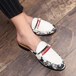 Luxury Designer brand half slipper Men's summer Wedding Fashion party Slipper star leather slipper men's Mule casual shoes mo-59