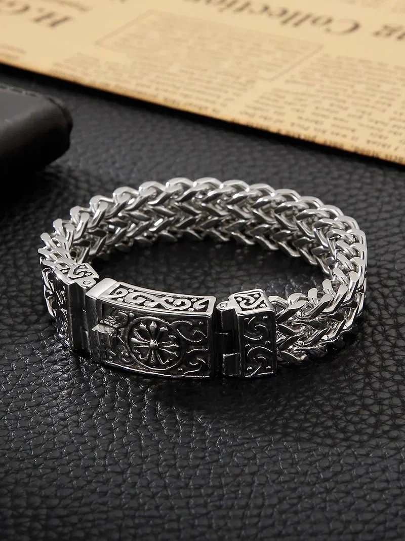 New Domineering Titanium Steel Double Row Bracelet for Men Trendy Retro Personality Generous Coarse Fashion Jewelry