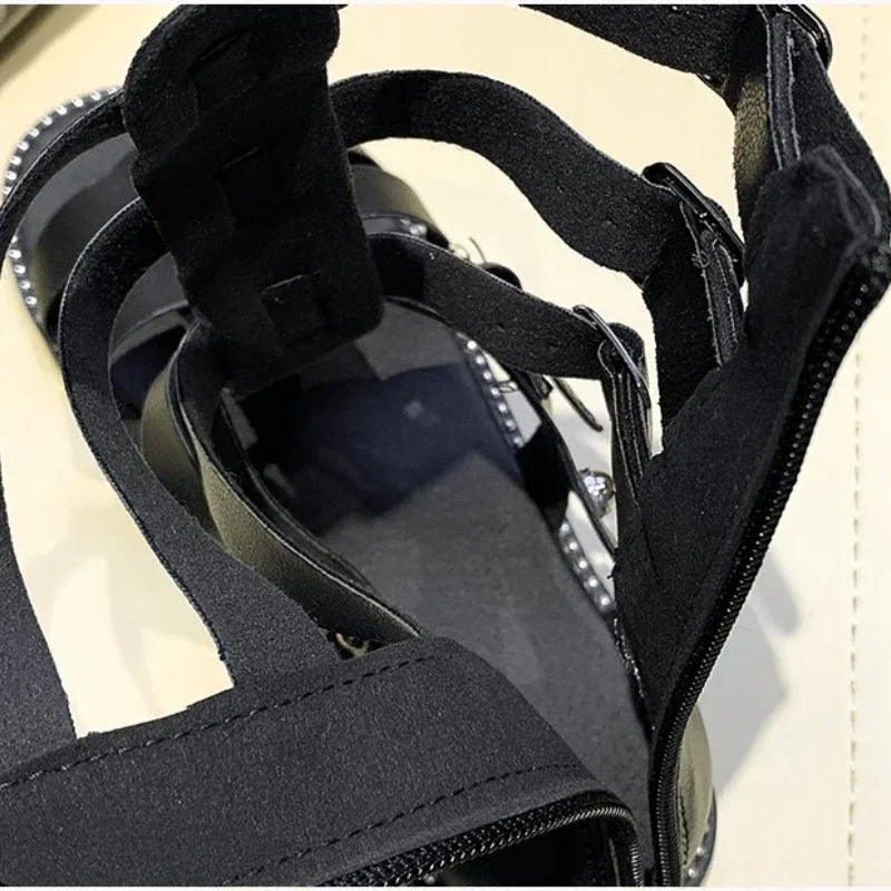 Ladies Roman Style, Rivet Cutout Back Zip Sandals, Versatile Fashion Casual Sandals 2024 New Summer