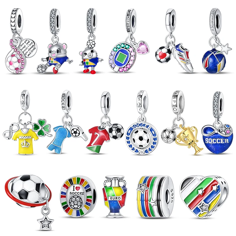 

925 Sterling Silver Soccer Trophy Jersey Charm Beads for 3mm Bracelets Diy Jewelry Making