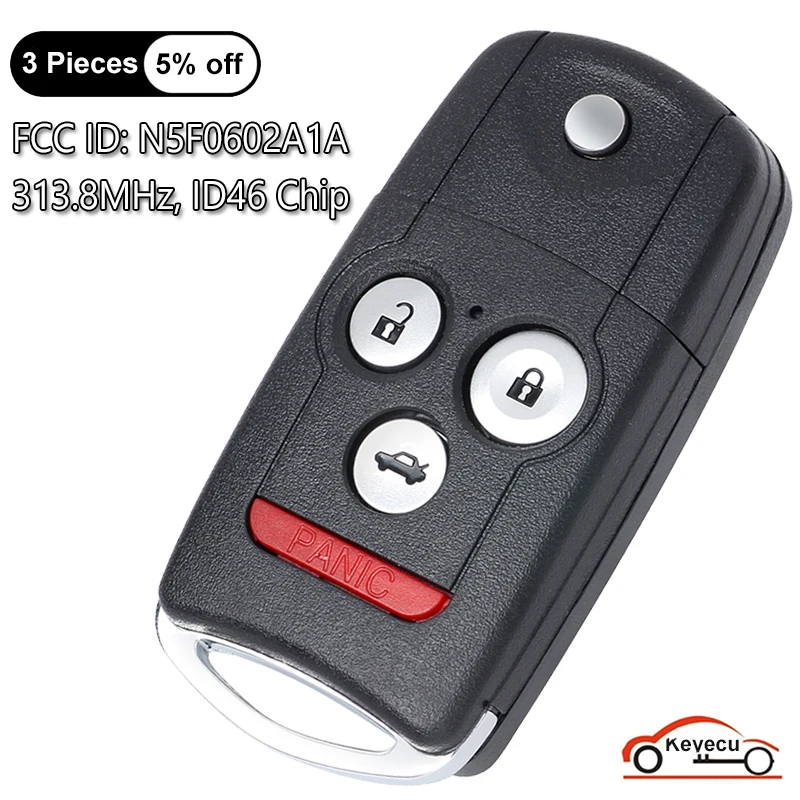 

KEYECU 4 Buttons 313.8MHz ID46 Chip for Acura MDX RDX 2007 2008 2009 2010 2011 2012 2013 Flip Remote Key Fob FCC ID: N5F0602A1A