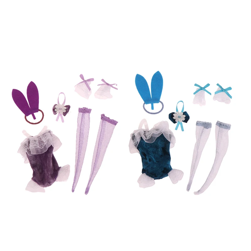 1Set Doll Clothes Short Sleeve Shorts Sexy Bunny Dress Headband Stockings Party Uniform For 30CM Doll