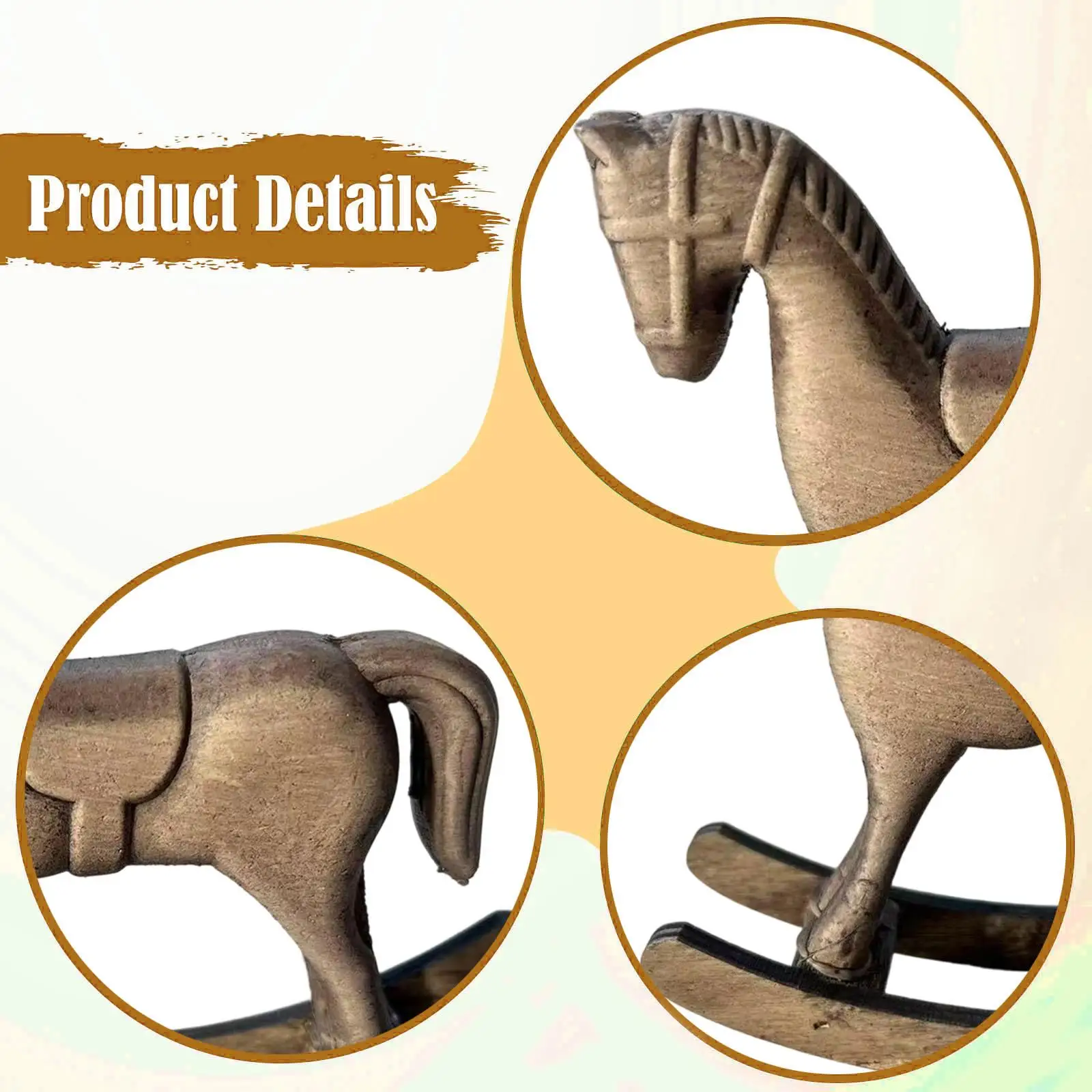 Wooden Rocking Horse Decoration Ornament Wooden Horse Statue Decoration for Living Room Bookcase Bedroom Desktop Parties view 5