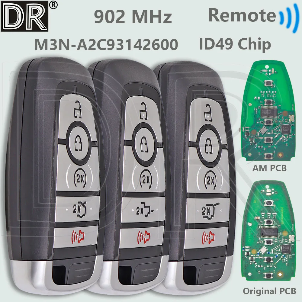 DR M3N-A2C93142600 902MHz ID49 Chip Car Remote Key For Ford Edge Fusion Expedition Explorer Mustang F Series 2017-2020