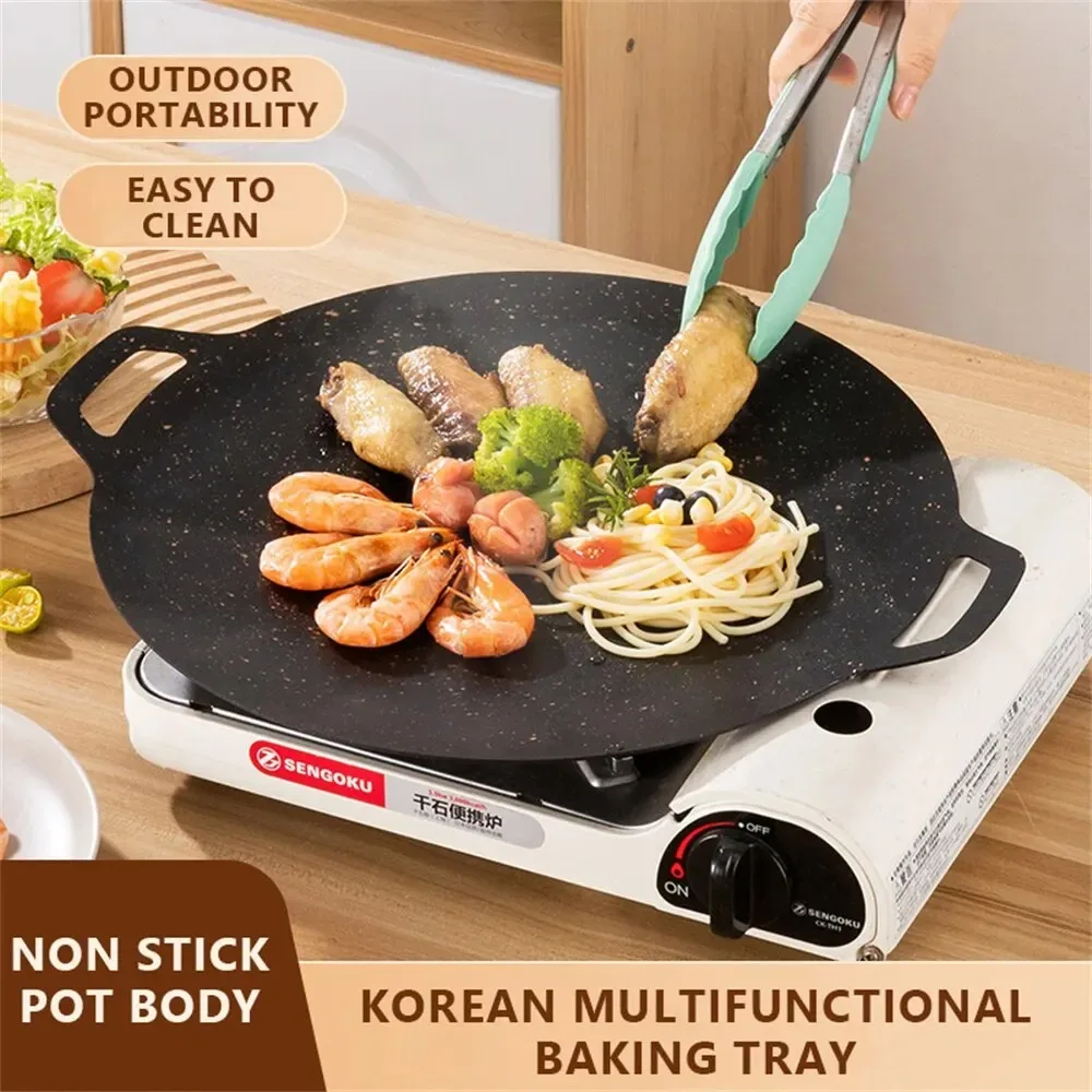 Outdoor Grill Pan Korean Roastig Frying Pan Non-stick Barbecue Plate Induction Cooker BBQ Baking Tray Camping Kitchen Bakeware