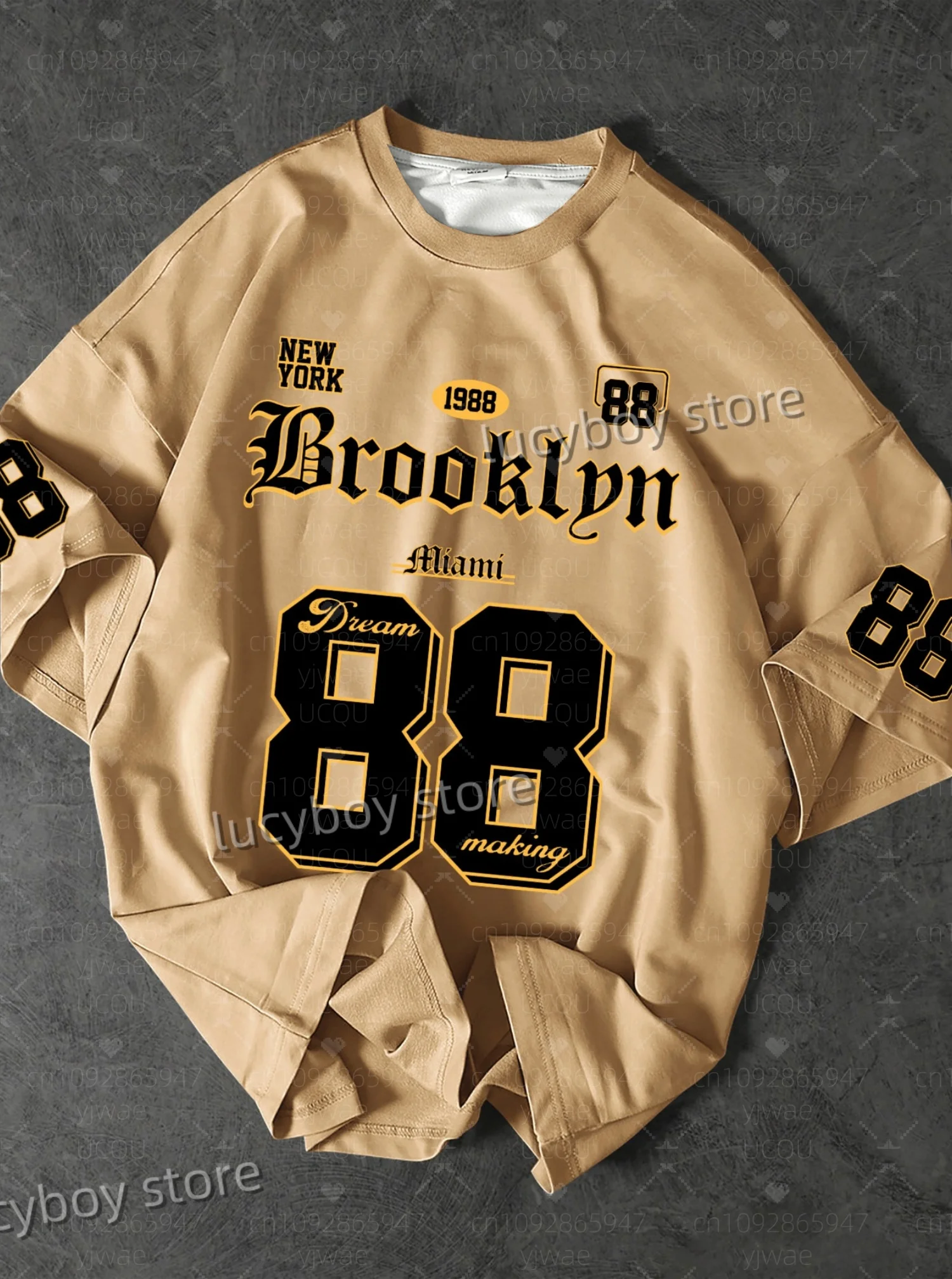 2025 Summer Men Sports Daily Men's T-Shirt Number 88 Brooklyn Print Short-Sleeved Top Daily Street Men T-Shirt