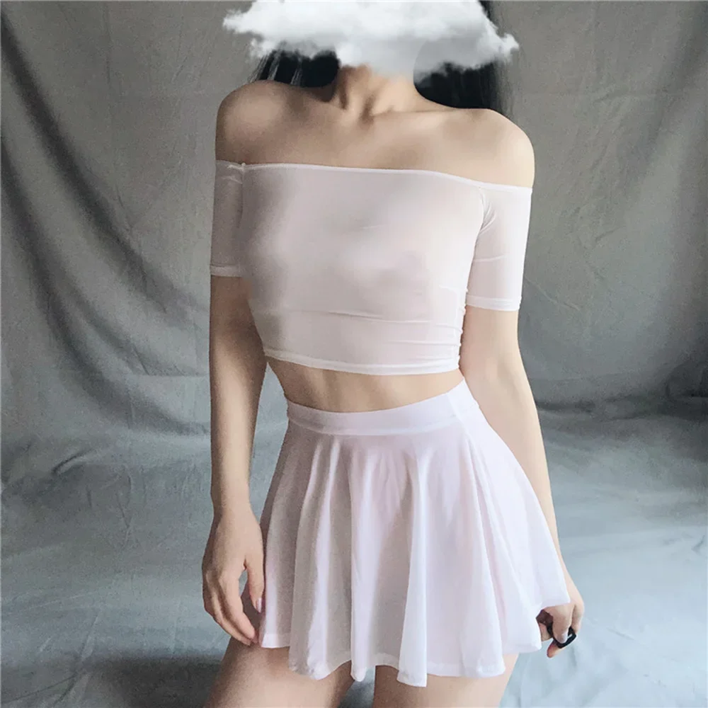 Micro Mini Skirt Club Wear Sexy Sheer See Through Women Ice Silk A-Line Pleated Skirts Low Rise Waist Ruffled Skirt