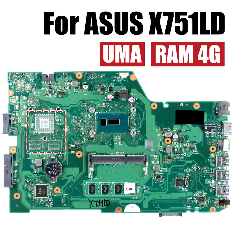 Imagem -03 - Asus Laptop Motherboard Notebook Mainboard X751ld Rev.2.0 Rev.2.3 Rev.2.5 I34030u I35010u I5-5200u Ram 4g 820m 2g