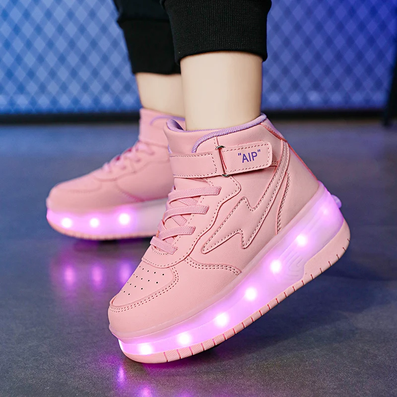 New Trend Roller Skate Shoes Kids Girls LED Light Sneakers With Two Wheels Sports Toy Gift Games Children Boys Glowing Sneakers