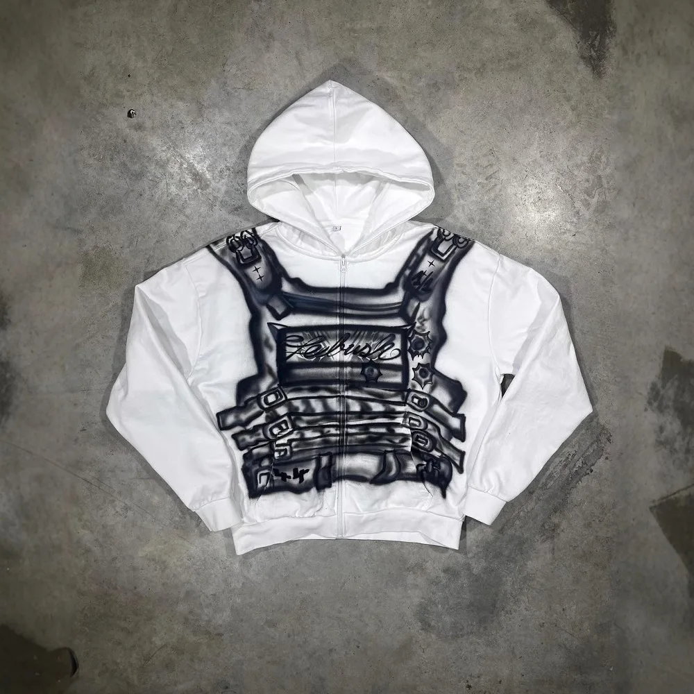 

Y2k Zipper Long Sleeved Pullover Hoodie Sweatshirt With Dark Hip Hop Gothic Pattern Clothes Streetwear School Vintage Ootd 2024