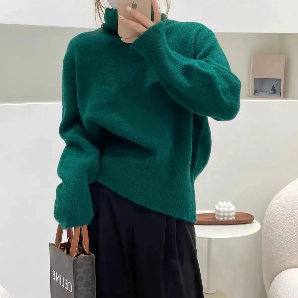 Pullovers Long Sleeve Turtleneck Solid Women Clothing Sweaters Knitted Jumpers High Street Loose 2024 Summer Slight Strech