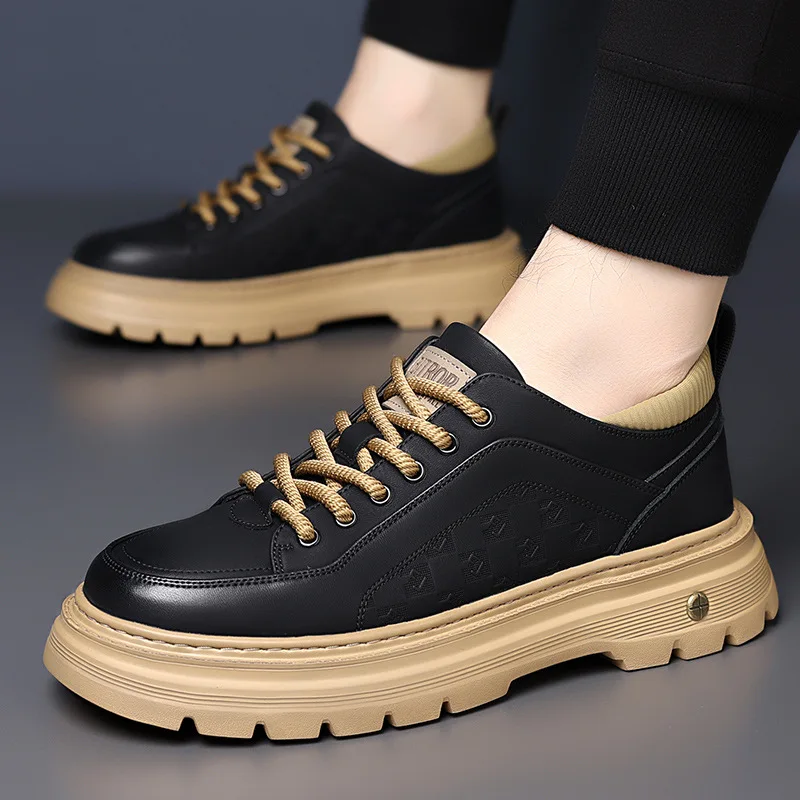 Men's Black Casual Leather Business Tooling Shoes Stylish Thick Bottom Designers Shoe High Quality Walking Slip-on Comfy Loafers