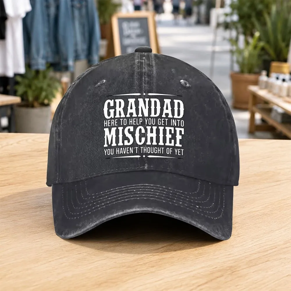 Grandad-Mischief-Print-Distressed-Cotton-Baseball-Cap-Unisex-Adjustable-Outdoor-Casual-Hat