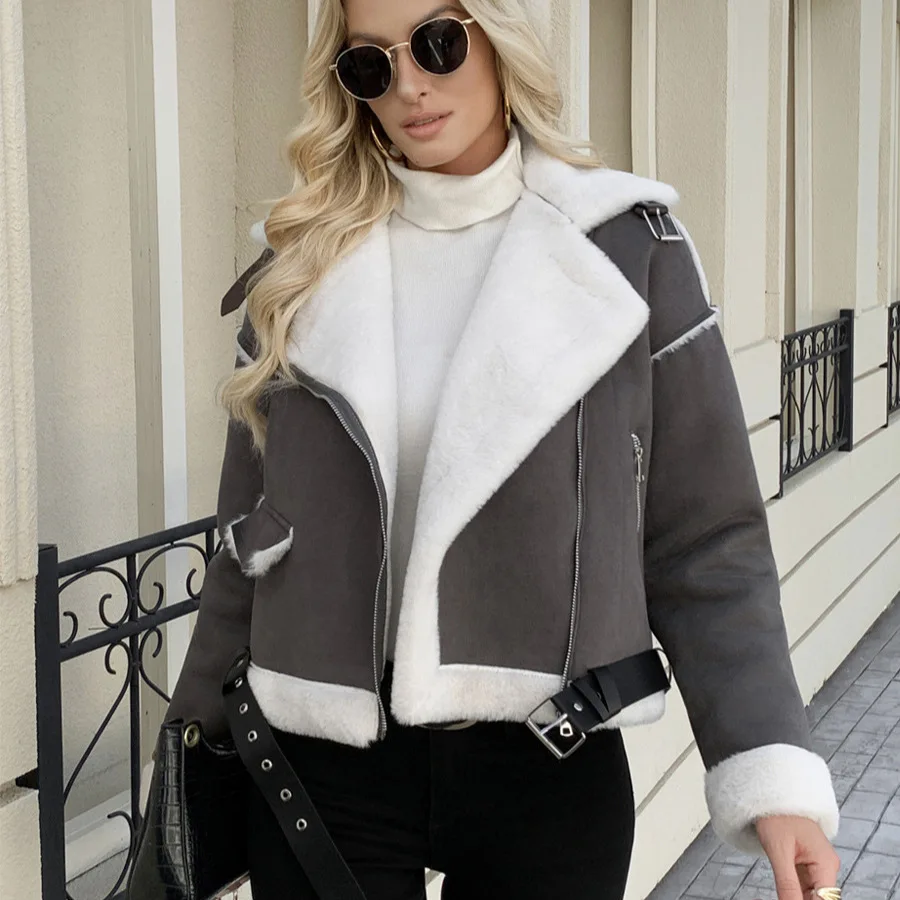 Autumn Winter Furry Lapel Jacket Women's Warm Casual Outerwear