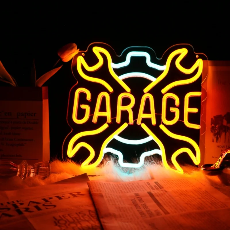 UponRay Garage Neon Sign Wrench Shaped LED Neon Light Up Signs for Wall Decor Letter Sign for Man Door Auto Repair Shop Neon