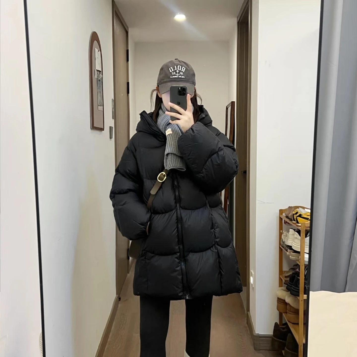 

Mid-length Hooded Cotton Jacket For Women Solid Color Simple Quilted Thick Overcoat Korean Casual Fashion Winter Warm Coat