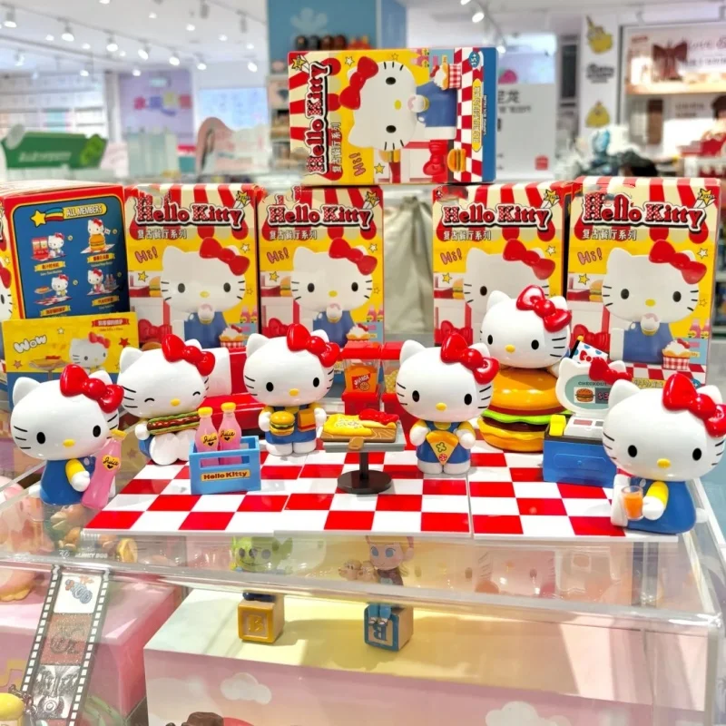 Hellokitty – boîte aveugle série Restaurant rétro authentique, Hamburger Soda en forme de dessin animé Fiugre, modèle de décoration, jouets de bureau