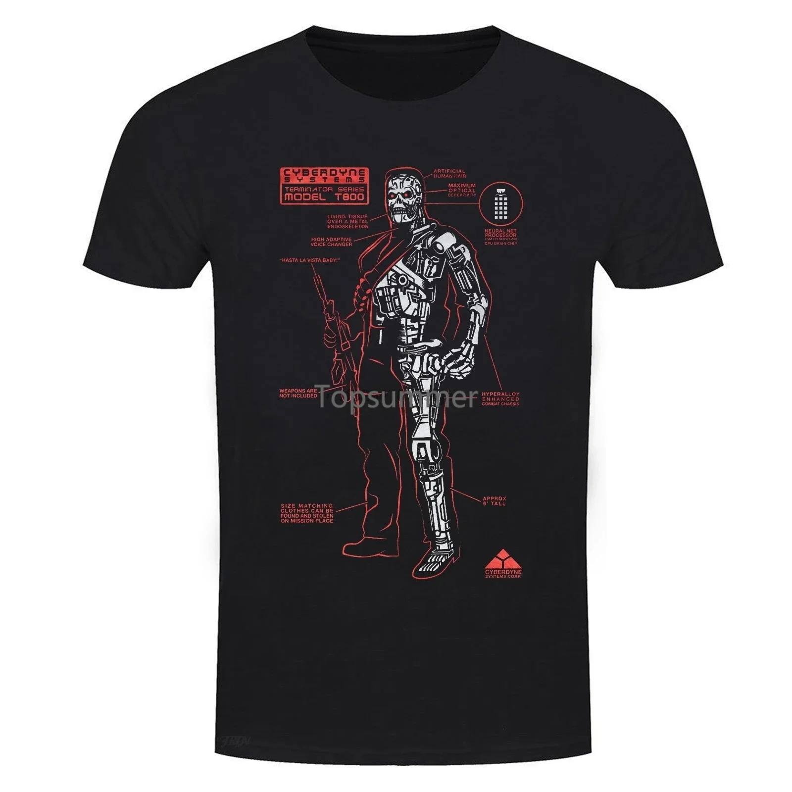 Terminator T800 Mens T Shirt Graphic Tee Cotton Shirts Casual Fashionarnold Schwarzenegger John Connermodel T800