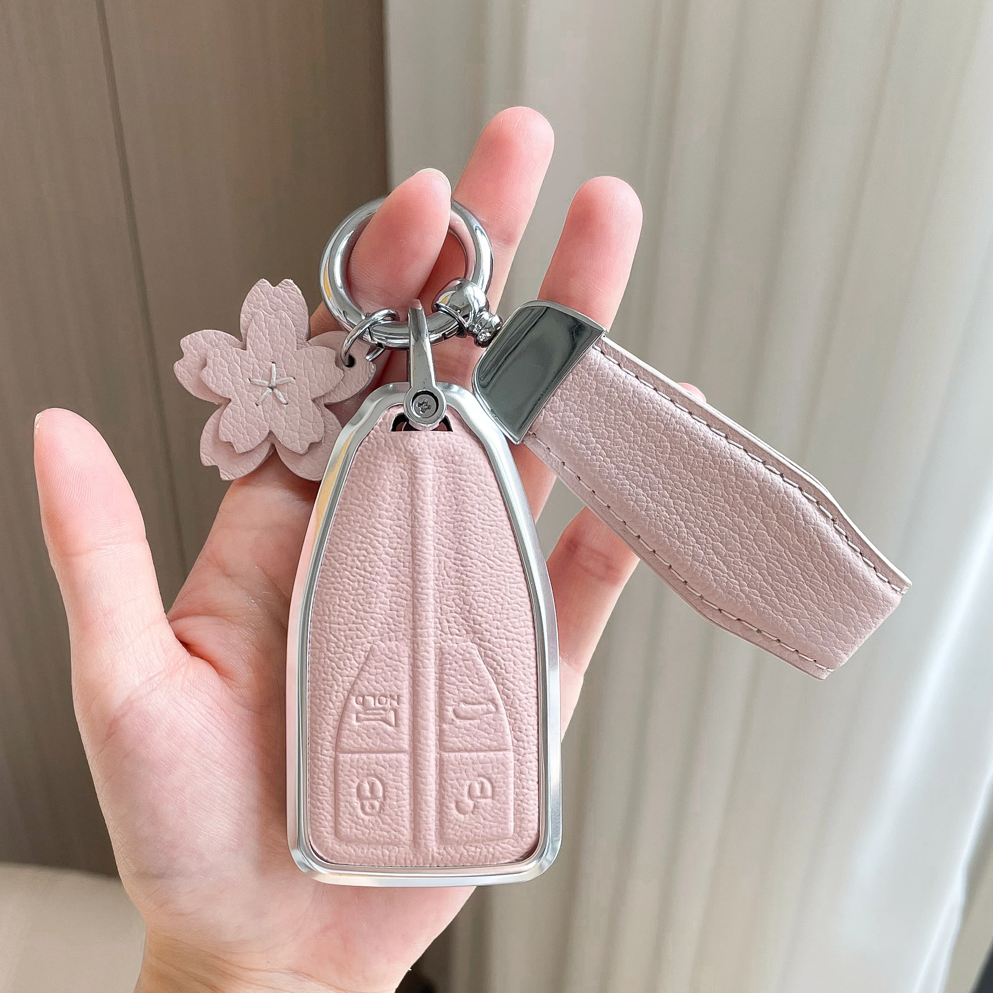 High End Atmosphere  Aluminum Alloy + Pink Or White Purple Leather Car Remote Key Case Cover for Hong Qi  H9