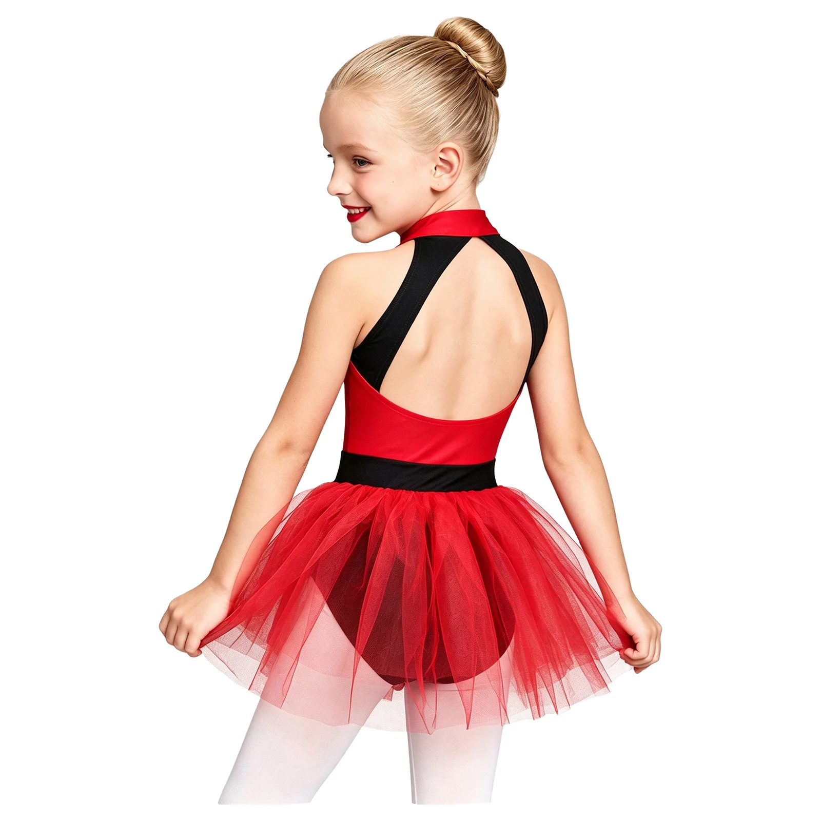 Children Girls Circus Ringmaster Showman Costume Lion Tamer Halter Sleeveless Tulle Skirted Leotard Halloween Stage Performance