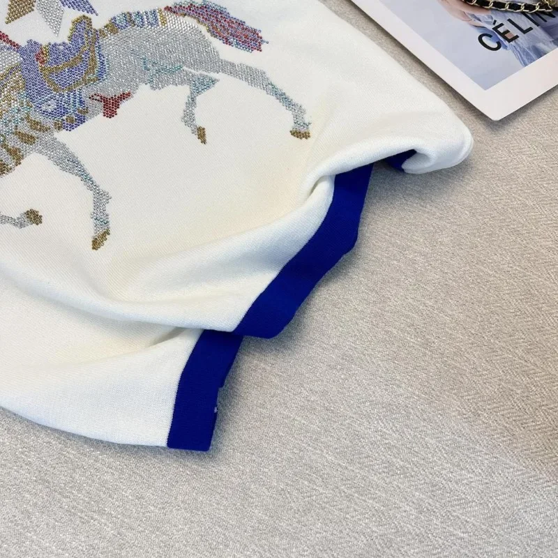 Women Casual Tshirt Patchwork Rhinestone Ice Silk Knitted T-shirt Summer Chic O Neck Short Sleeve Loose Tops Aesthetic Clothes