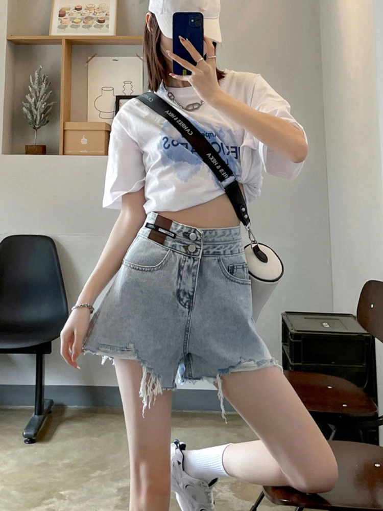 

Denim Shorts For Women Ripped Short Jean Pants Woman Black High Waist Offer Aesthetic Hot Stylish Luxury Elegant Streetwear V On