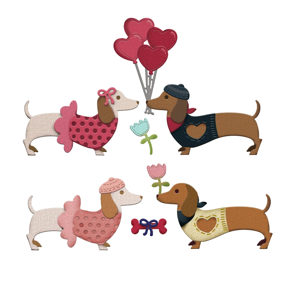 MangoCraft Love Pet Dogs Couples Cutting Dies Valentine\'s DIY Scrapbooking Supplies Metal Dies Knife Mold For Card Albums Decor