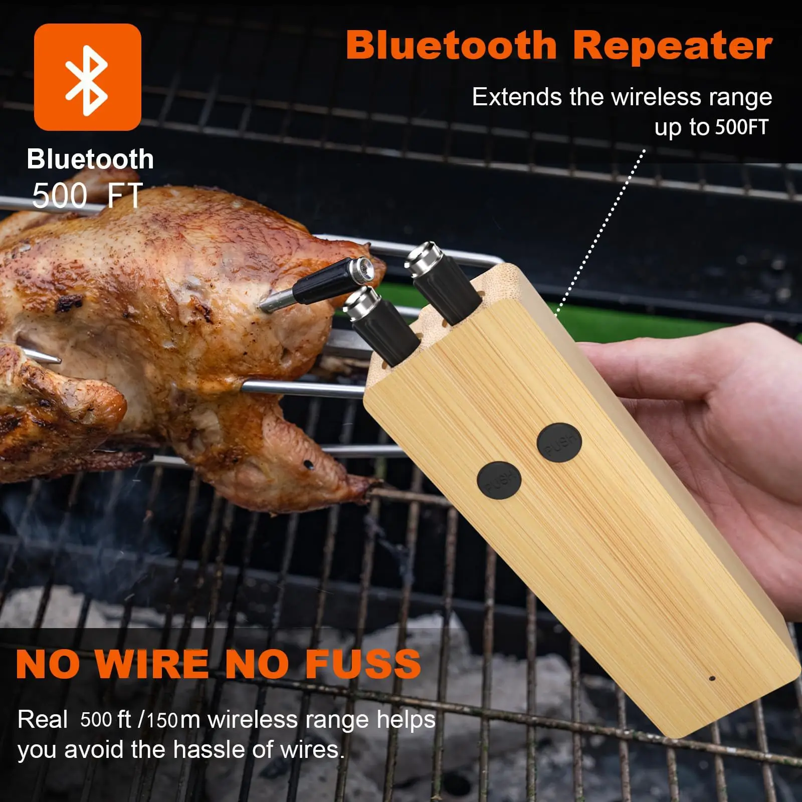 Smart Wireless Bluetooth Barbecue Meat Thermometer Spring-loaded Oven Meat Food Thermometer