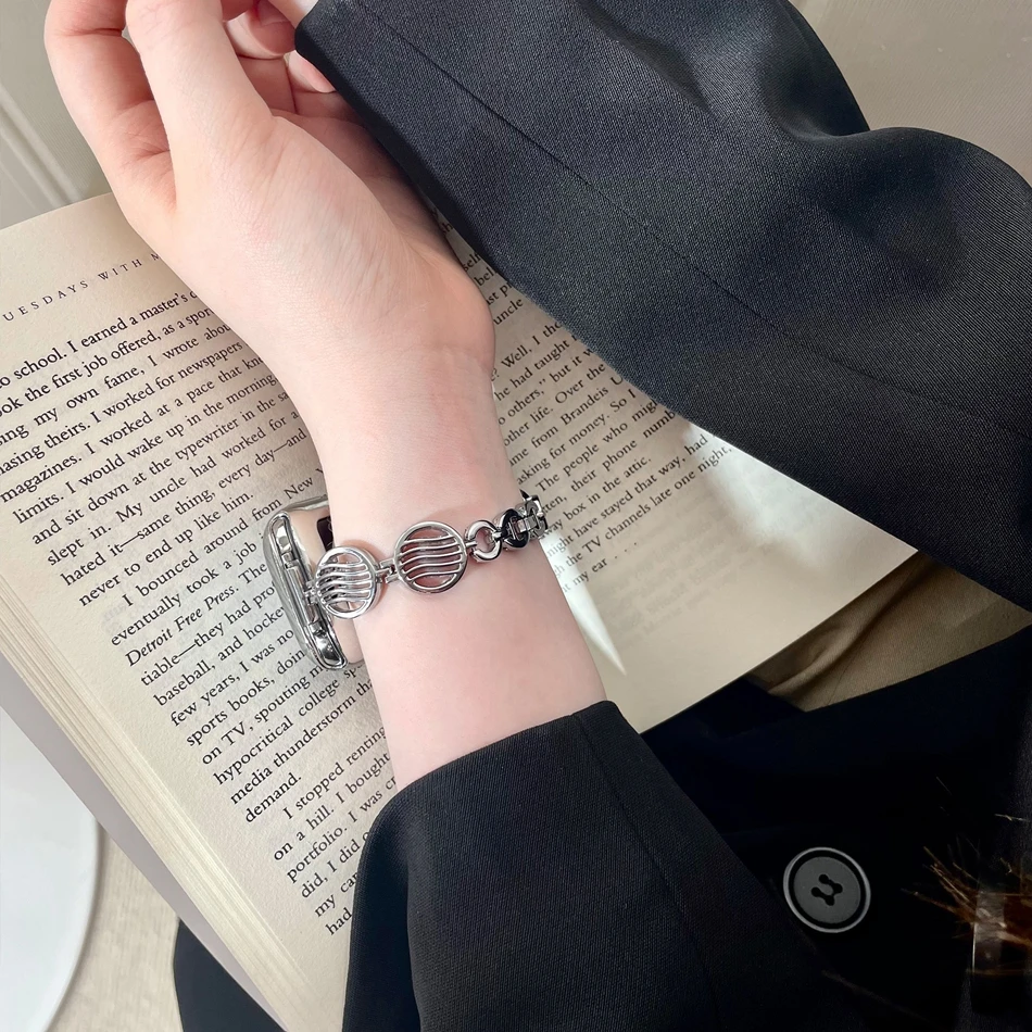 Ripple pulseira redonda para apple relógio ultra 49mm iwatch série 6 7 8 se 4 5 38/40/41mm 42/44/45mm pulseira de aço metal correa