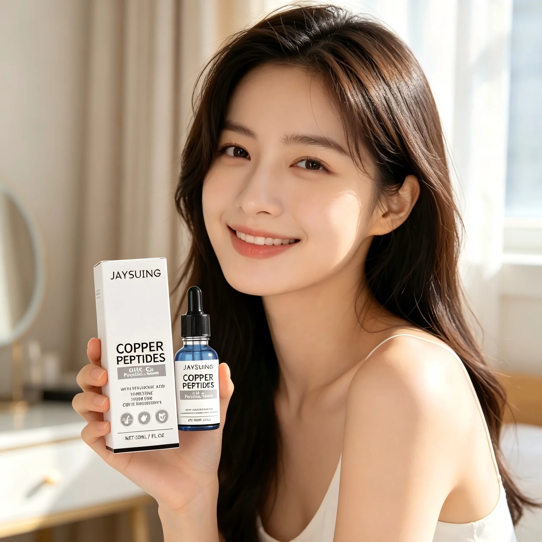 Jaysuing GHK CU Copper Peptide Serum Wrinkle Reduction Deep Hydration Face Firm Skin Tightening Hyaluronic Acid Facial Serum