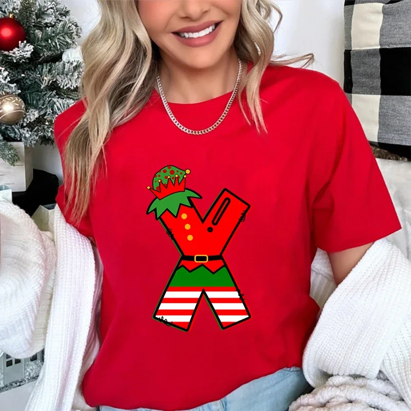 เสื้อยืดพิมพ์ลายแฟชั่นสำหรับผู้หญิง ลายคริสต์มาส สบายๆ หลวมๆ และใส่สบาย เสื้อแขนสั้นสำหรับผู้หญิง