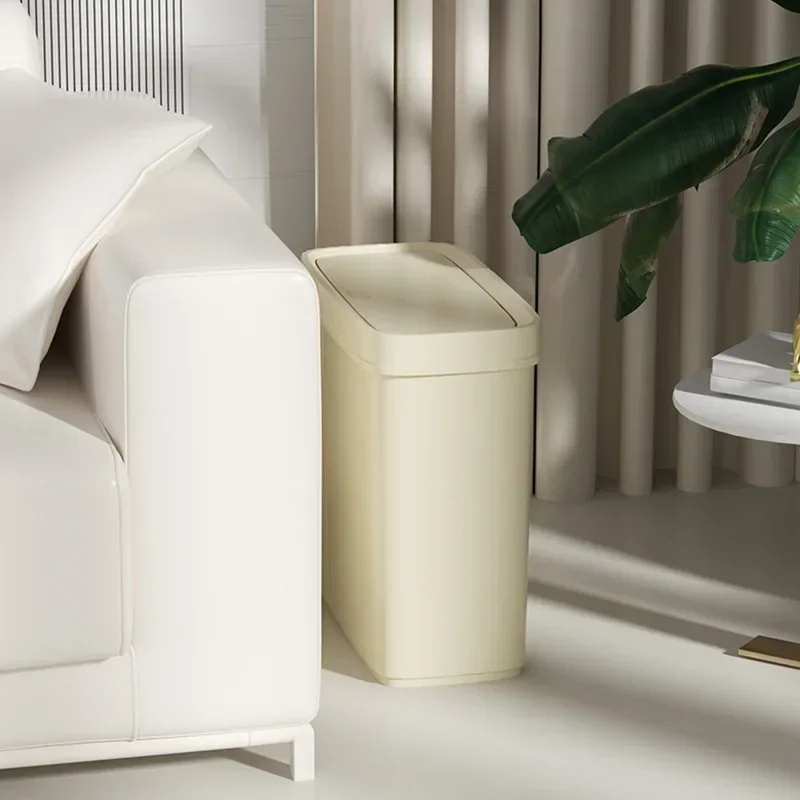 

Bathroom Trash Can Press Type Toilet Waste Bin Cover Odor Proof Narrow Garbage Can Living Room Bedroom Dustbin Basket