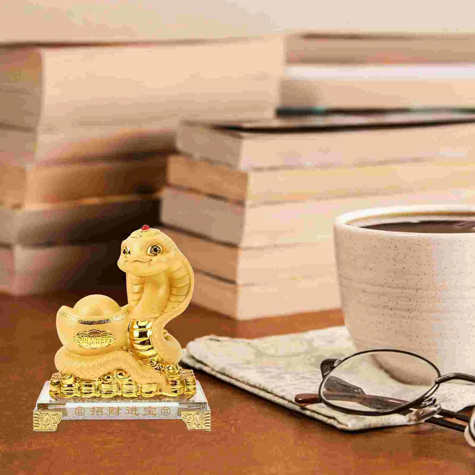 Year of The Snake Ornaments Naked Statue Chinese Animal Zodiac Figurines Decor Indoor Home Interior Resin Gold Accents