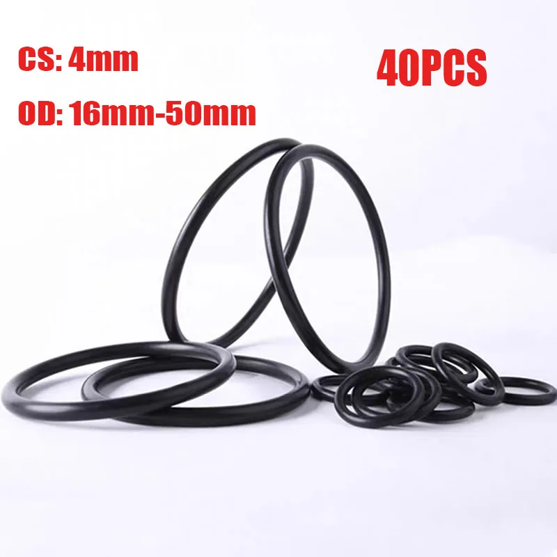 40Pcs NBR O Ring CS 4mm OD 16-50mm Sealing Washer Nitrile Rubber O-ring Plumbing Gaskets Oil Resistant High Temperature Oring