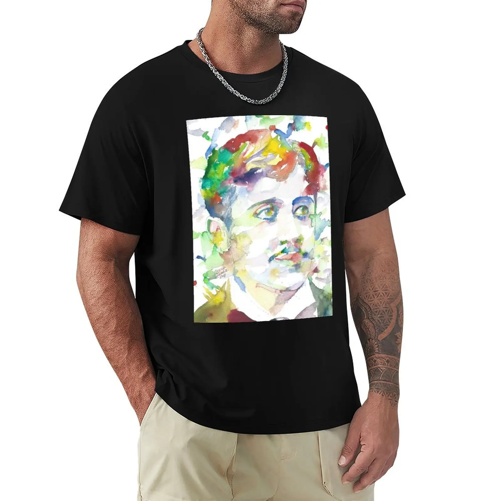 

MARCEL PROUST - watercolor portrait .1 T-Shirt Basic Solid Tee for Daily Use