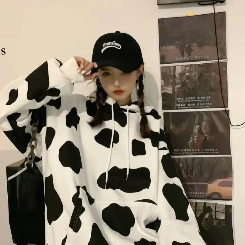 

Spring Autumn New Thin Cow Hooded Sweater Women's Korean Loose Long Sleeve Versatile Y2k Tops Coat Hoodies Women Sweatshirts
