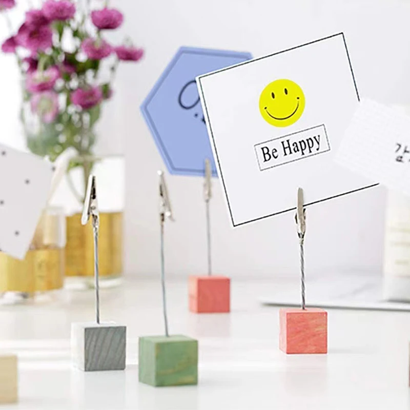 10pc Desktop Decoration Colorful Cube Stand Wire Desk Card Note Memo Photo Clip Holder Table Place Favor Office Supplies