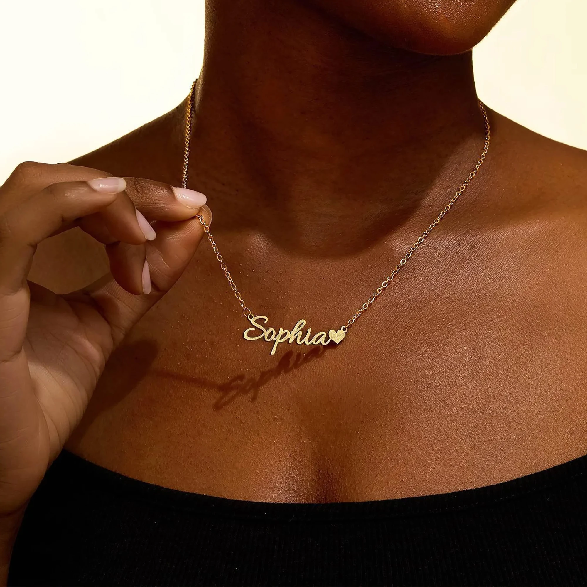 

Custom Matte Frosted Heart Name Necklaces For Women Stainless Steel Customized Pendant Necklace Personalized Neck Chain Jewelry