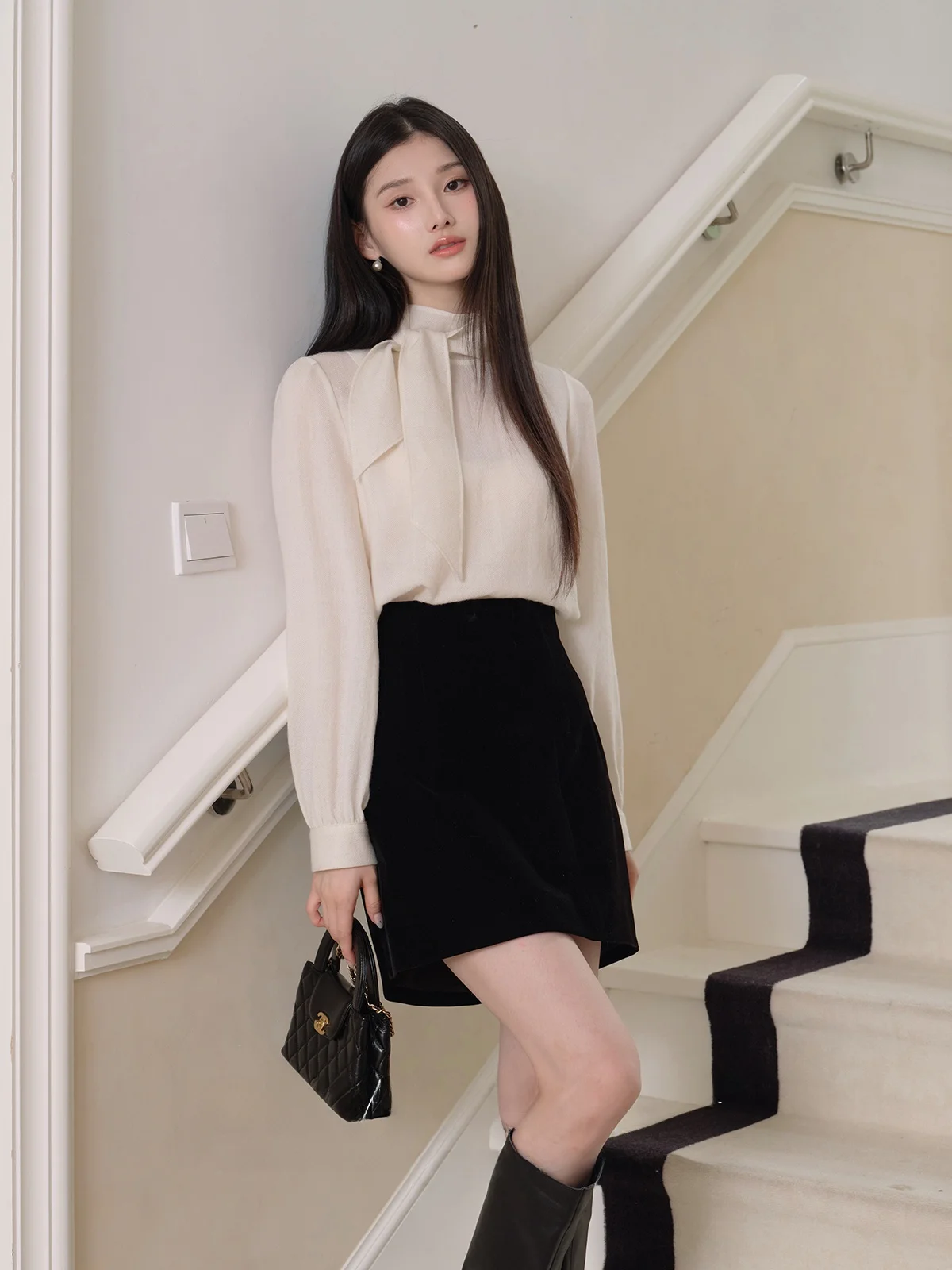 

OS7 Cr irt 00% Wool Soft Texture High Collar with Sa Busin Casual Women's Long Sve Straight Cut Breathable