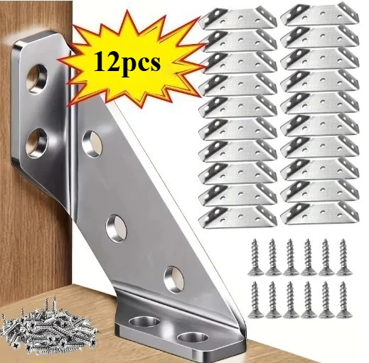 Thickened Stainless Steel Angle Code 90 Degrees Right Angle Fixed Bracket for Wood Furniture Shelves Cabinets Corner Connector