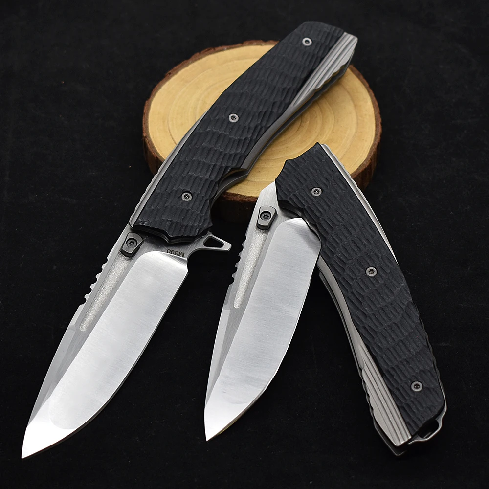 M390 Steel Fine Sand Finish Bearing Folding Knife G10+TC4 Titanium Alloy Handle Outdoor Survival Camping Tools Collection Gifts