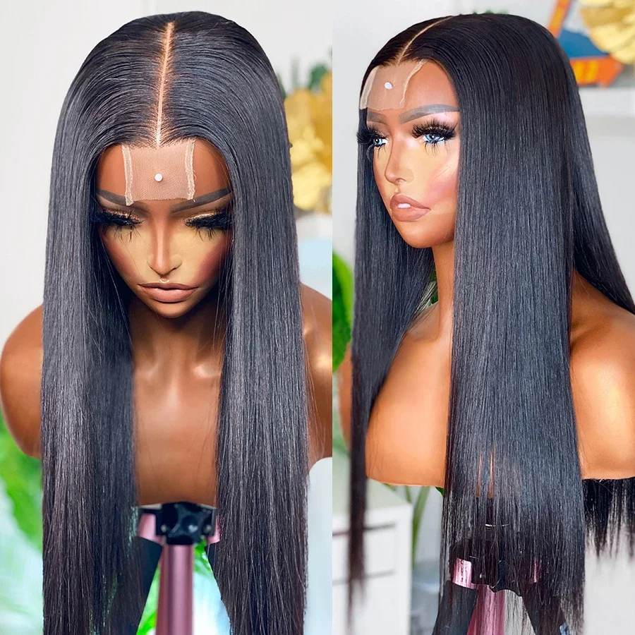 Eva Hair 2x6 HD Lace Closure Wig Kim K Deep Part Lace Wigs Raw Human Hair Bone Straight Invisible HD Lace Front Human Hair Wigs