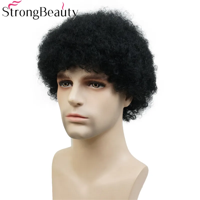

StrongBeauty афро короткие курчавые вьющиеся парики человеческие волосы парик для женщин и мужчин афро-американский парик натуральный черный