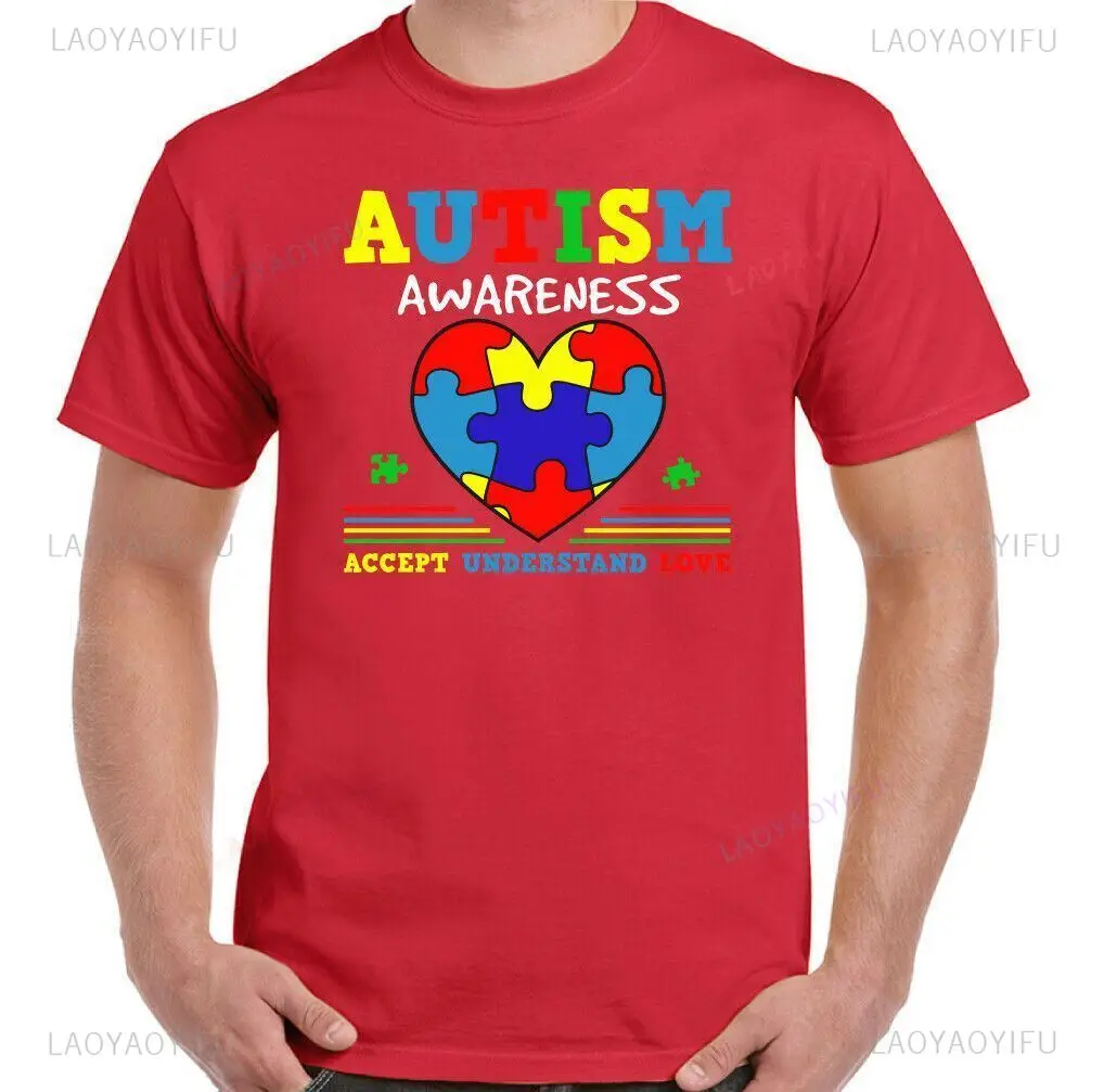 التوحد تي شيرت يوم الوعي التوحد قبول فهم الحب للجنسين رجل قمة نمط جديد Camisetas Hombre موضة الجرافيك التي شيرت