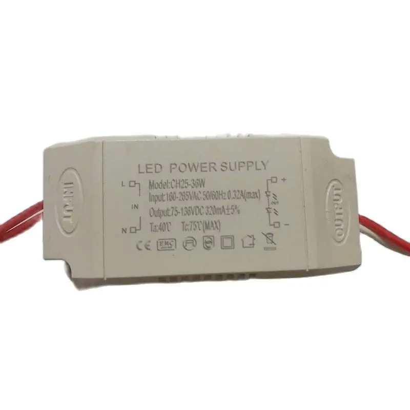 

12-25W LED Driver 25-36W LED Power Supply AC160-265V Lighting Transformer DC36-95V DC75-136V Output with IC Chip