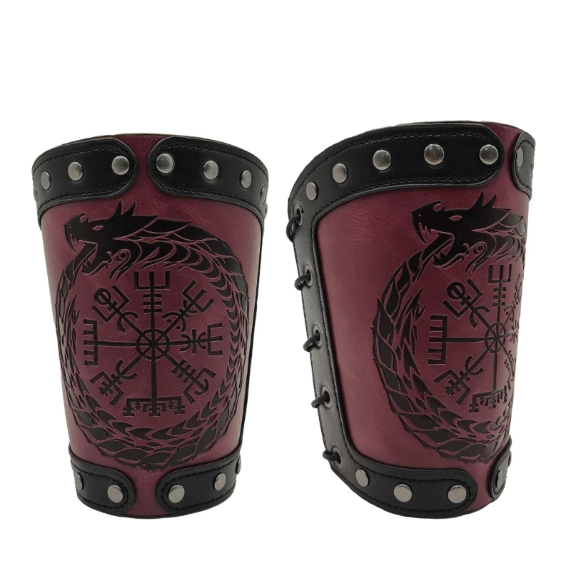 11UE Adjustable Faux Leather Knight Arm Gauntlets Vintage Medieval Embossed Arm Bracers Wristband Leather Arm Guards