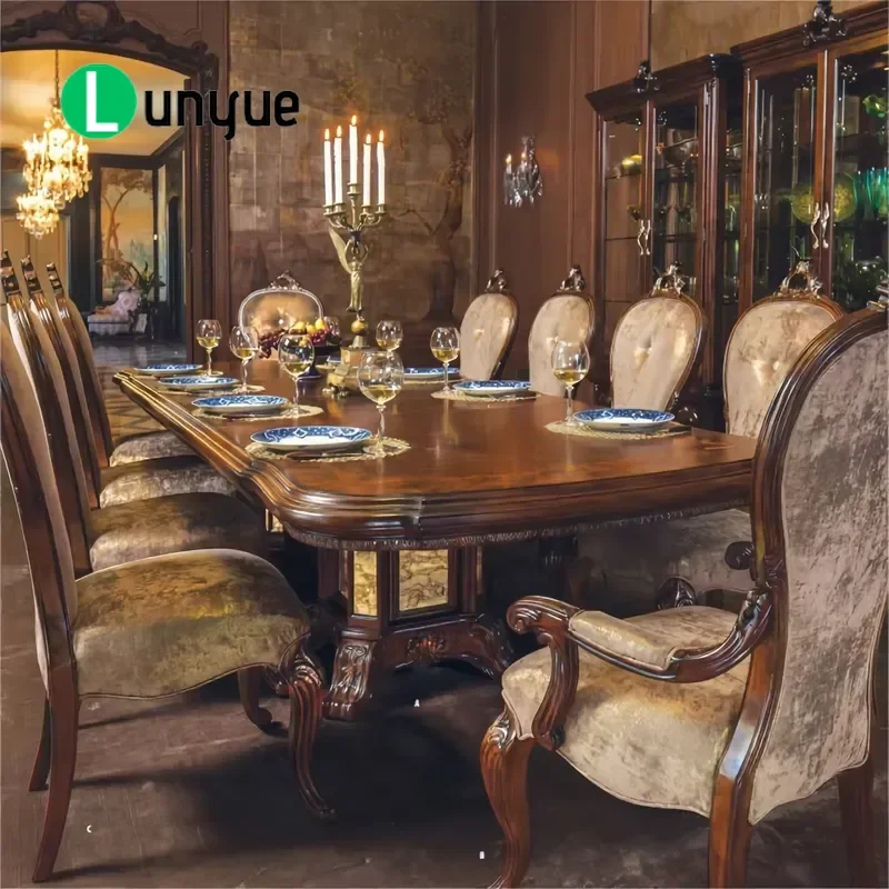 American Classical Style Solid Wood Dining Table Antique Long Farmhouse Kitchen Table for 8-10 People Luxury Vintage