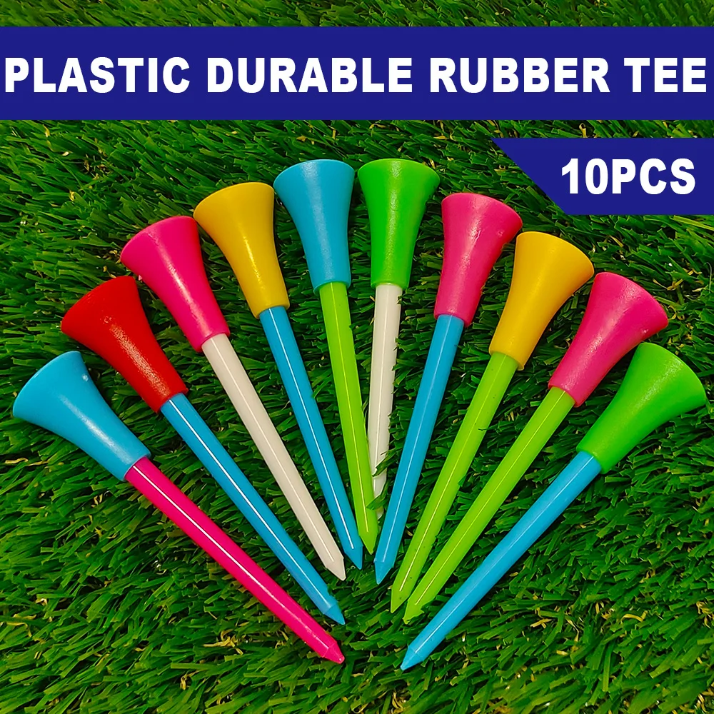 10Pcs Plastic Golf Tees Multi Color 83mm Durable Rubber Cushion Top Golf Ball Holder Golf Accessories